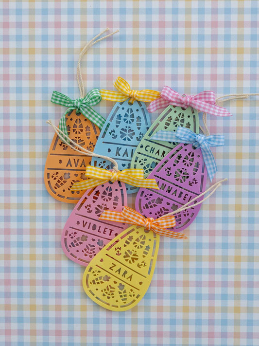 Easter Basket Egg Tag with Gingham Bow