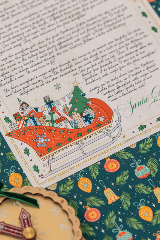 The Glittering Illustrated Christmas Morning Santa Letter with Red Envelope