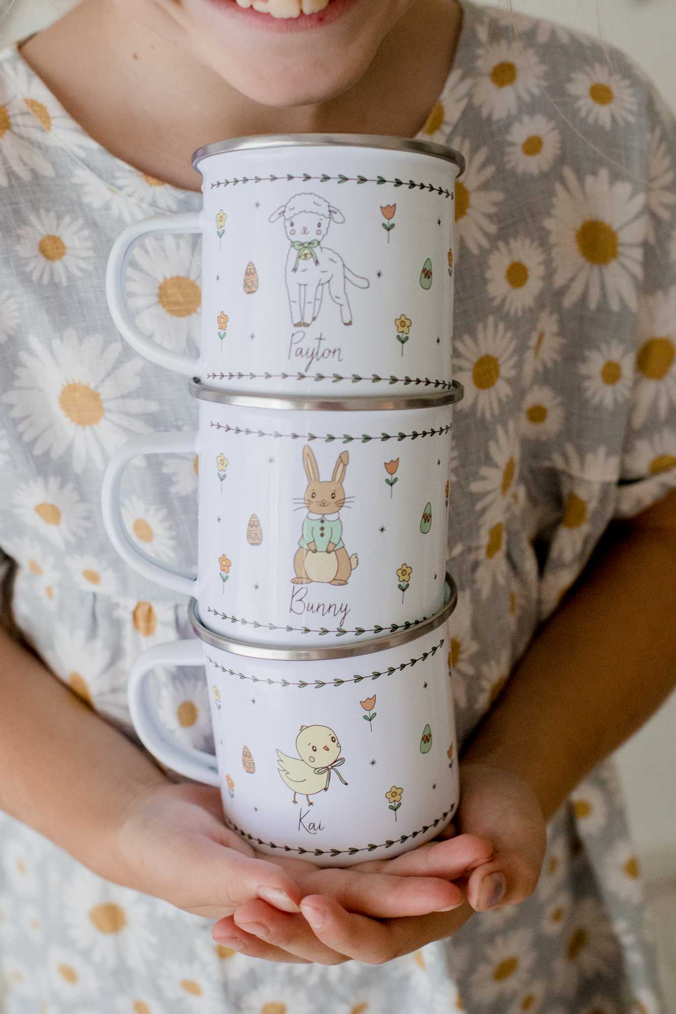 Personalised Easter Enamel Mug - Bunny Script