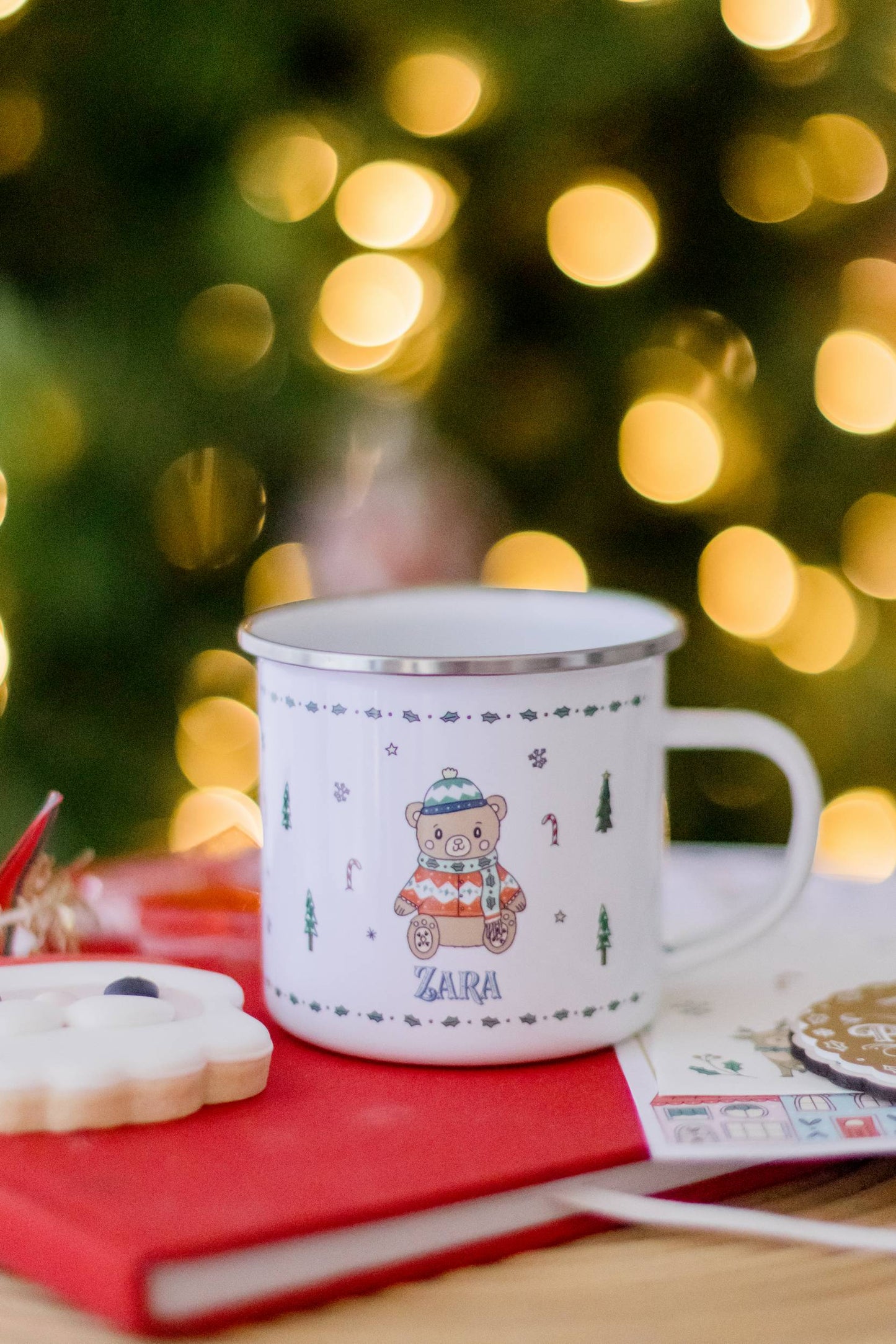 Personalised Christmas Enamel Mug - Festive Block Font