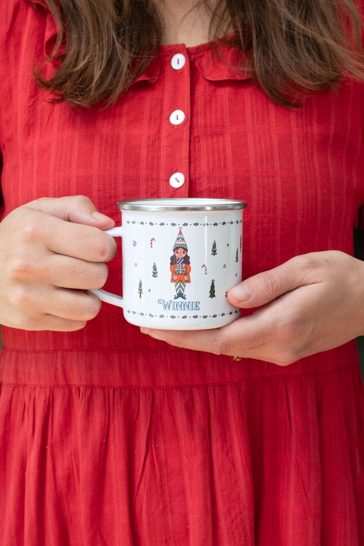 Personalised Christmas Enamel Mug - Festive Block Font