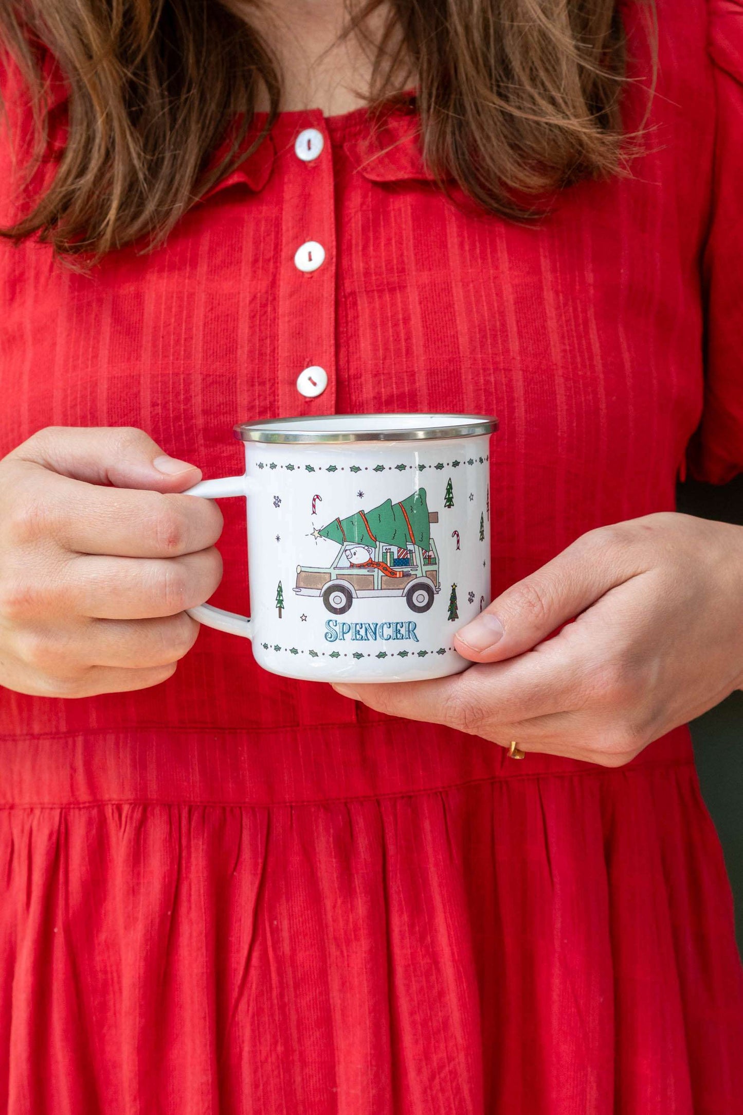 Personalised Christmas Enamel Mug - Festive Block Font