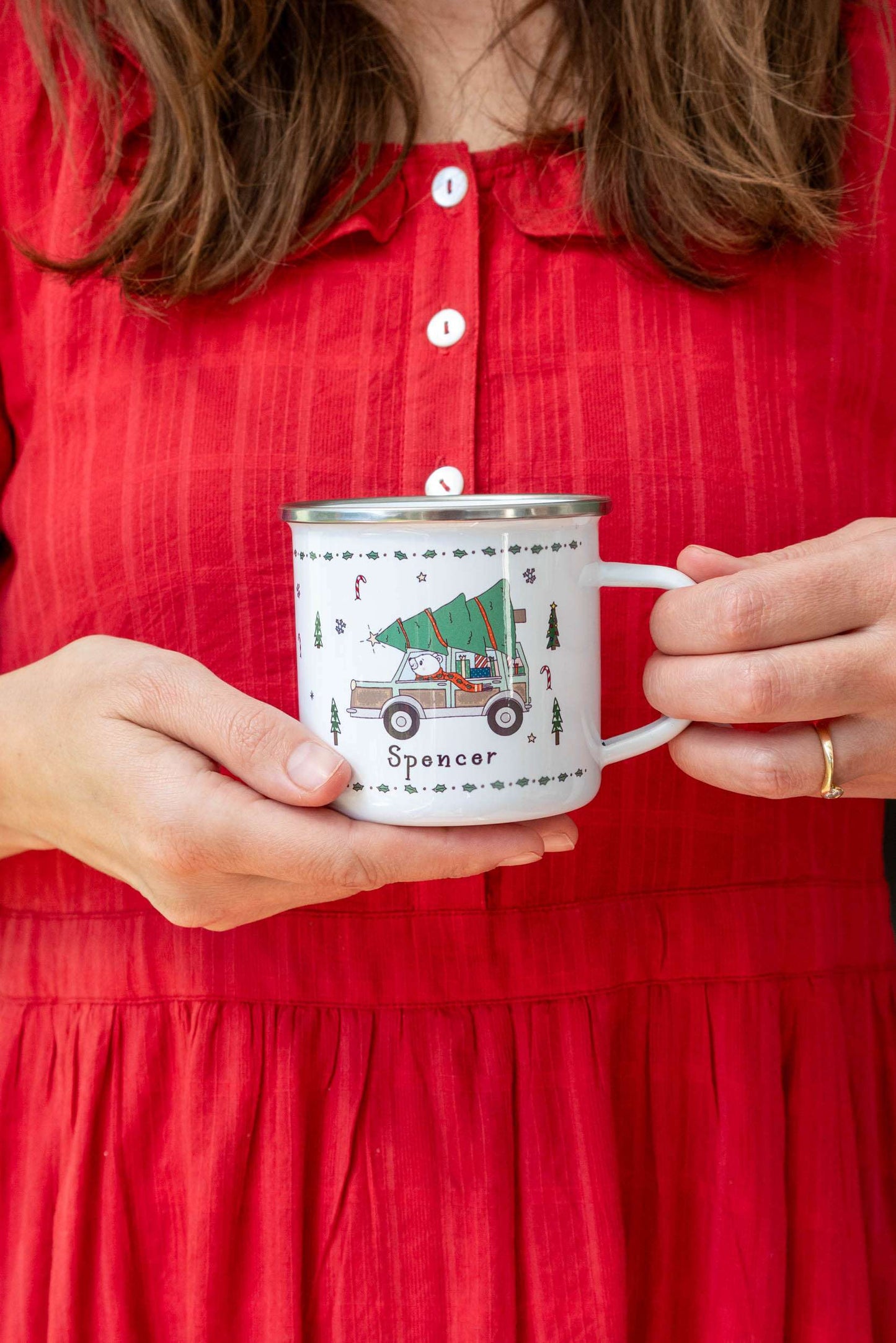 Personalised Christmas Enamel Mug - Tinsel Typeface