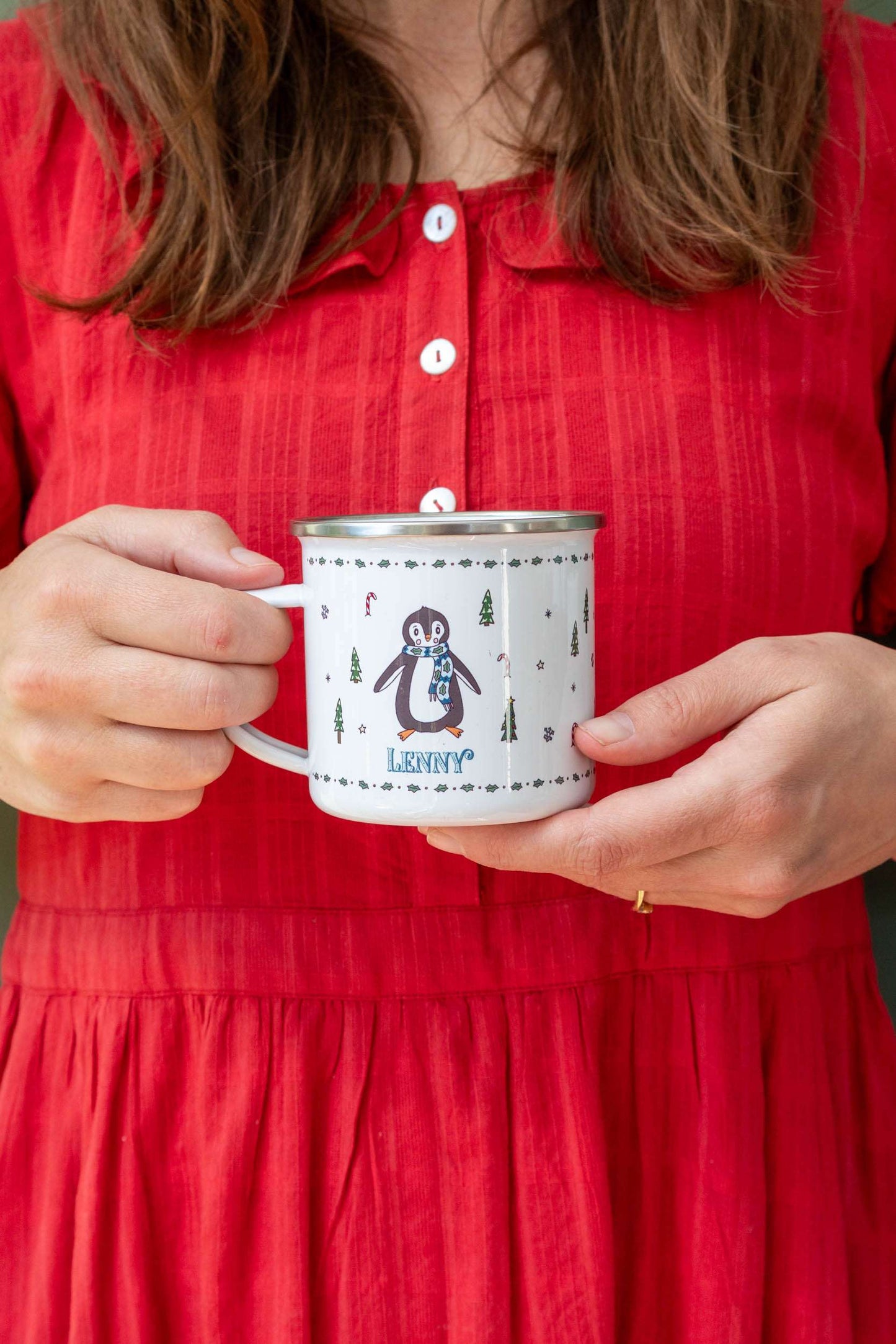 Personalised Christmas Enamel Mug - Festive Block Font