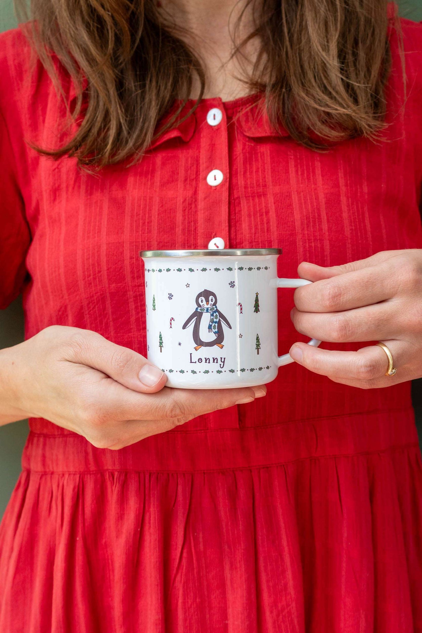 Personalised Christmas Enamel Mug - Tinsel Typeface
