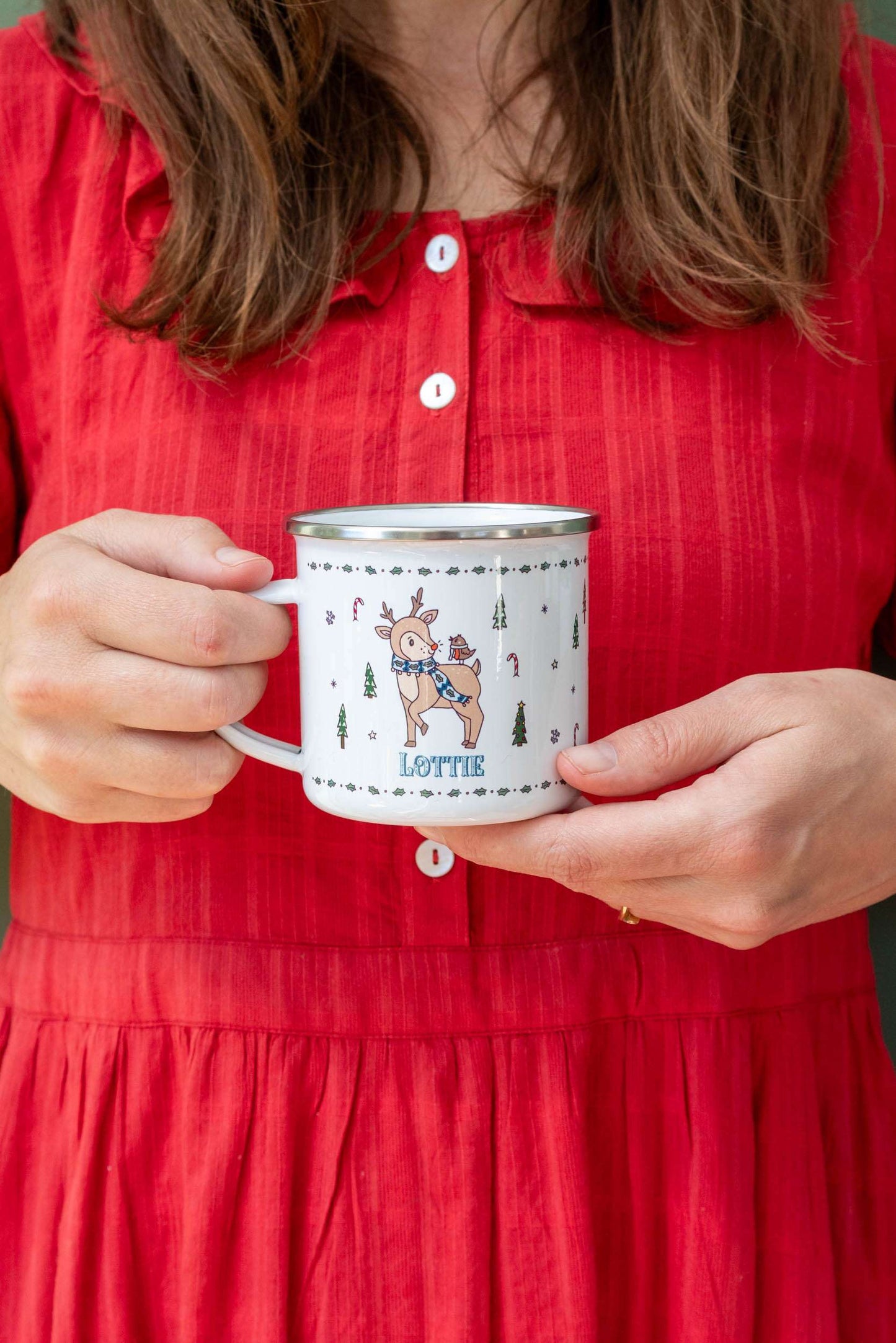 Personalised Christmas Enamel Mug - Festive Block Font