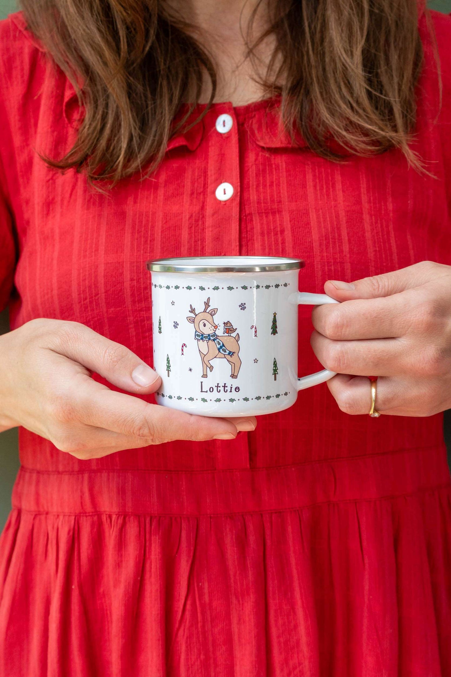 Personalised Christmas Enamel Mug - Tinsel Typeface