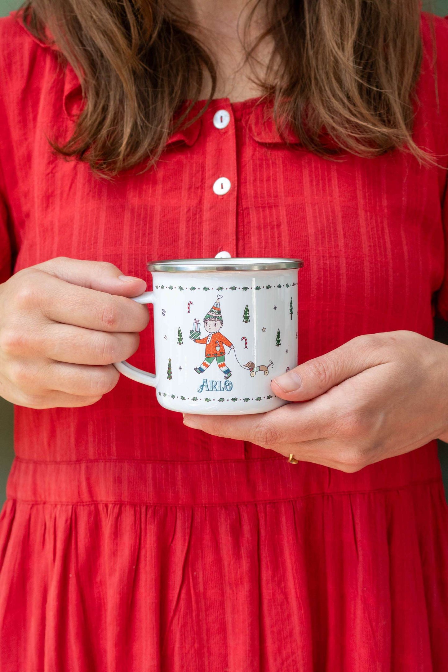 Personalised Christmas Enamel Mug - Festive Block Font