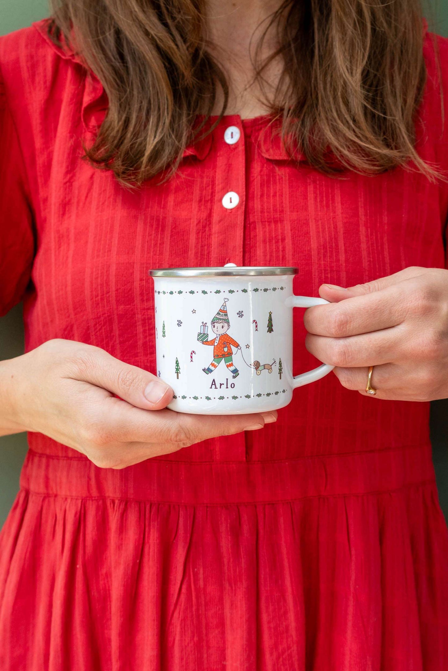 Personalised Christmas Enamel Mug - Tinsel Typeface