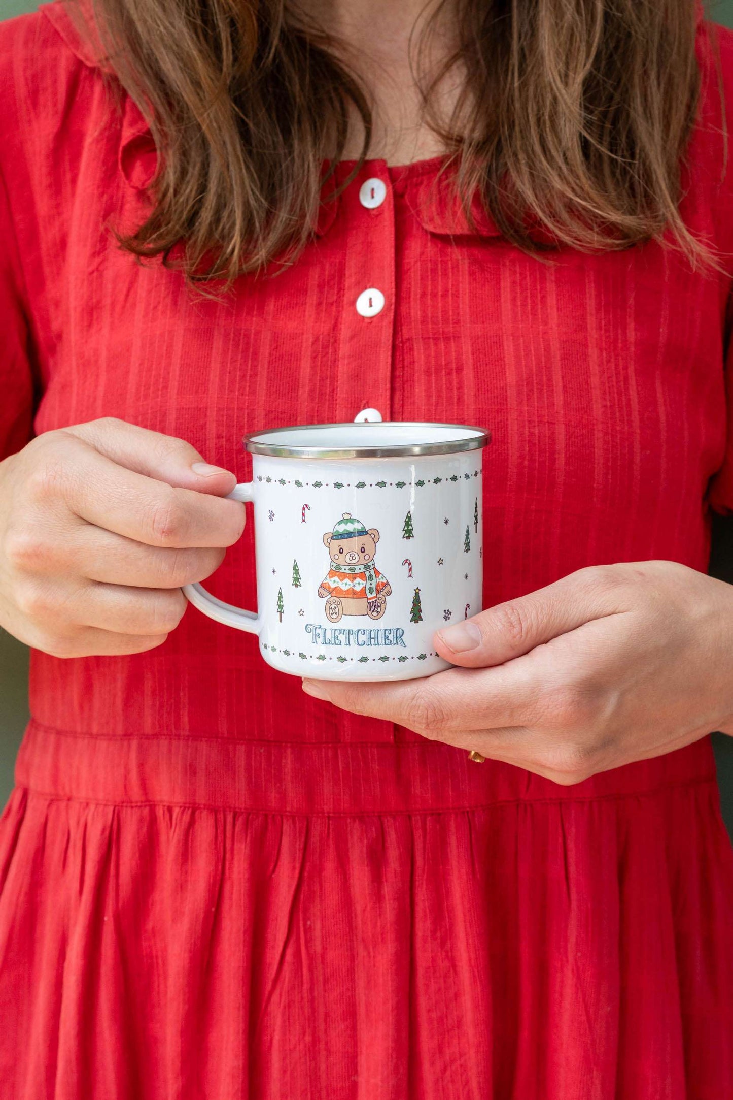 Personalised Christmas Enamel Mug - Festive Block Font