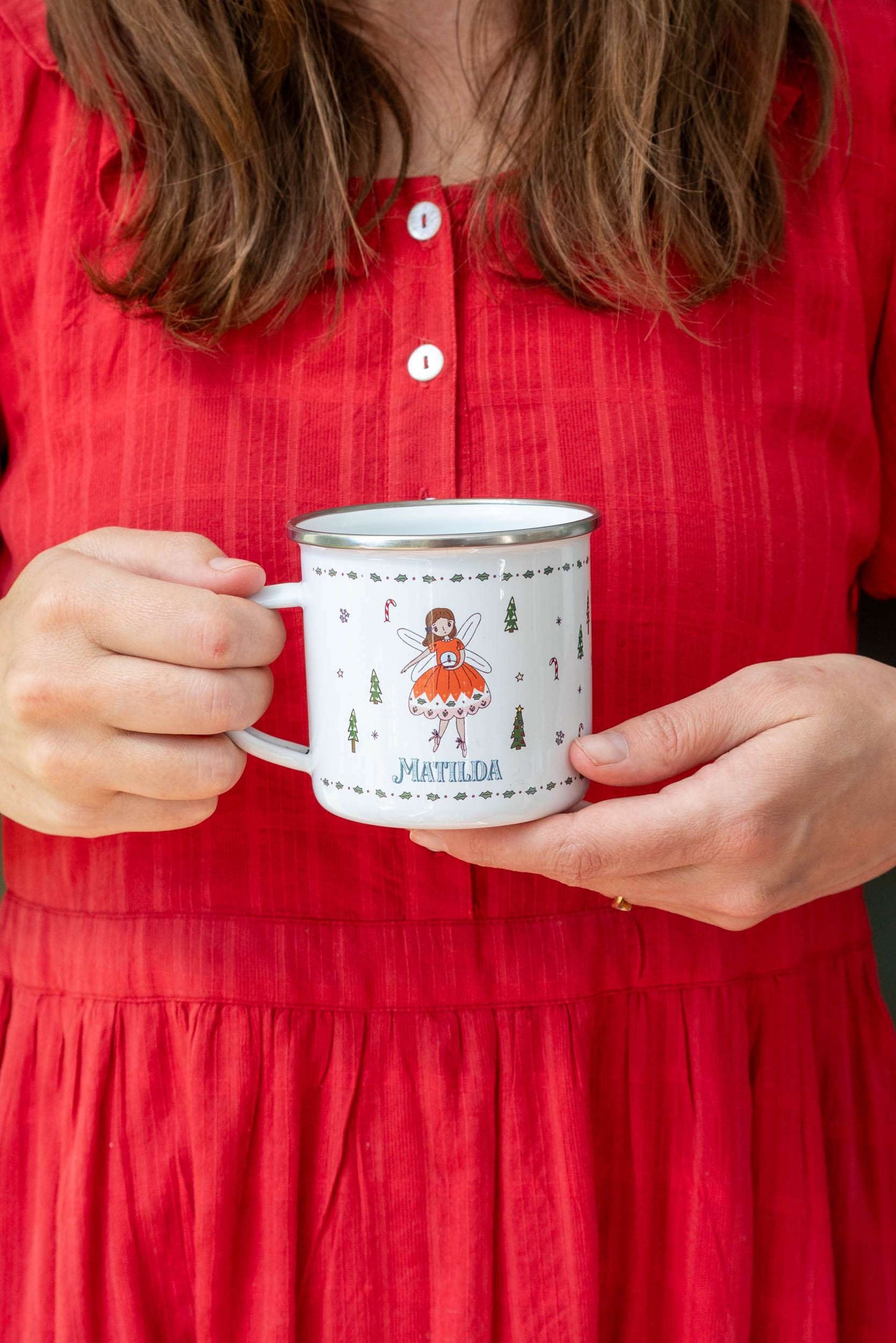 Personalised Christmas Enamel Mug - Festive Block Font