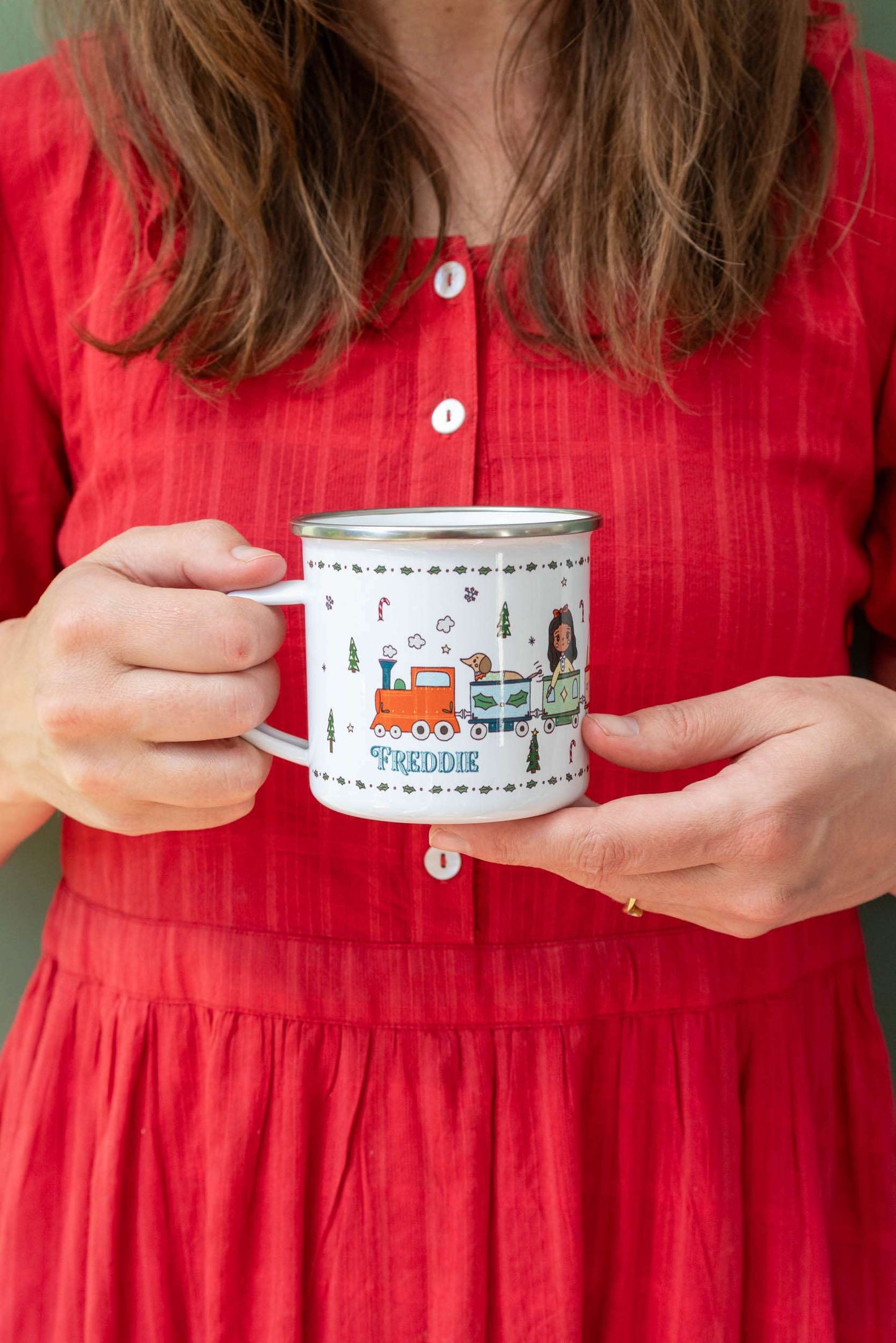 Personalised Christmas Enamel Mug - Festive Block Font