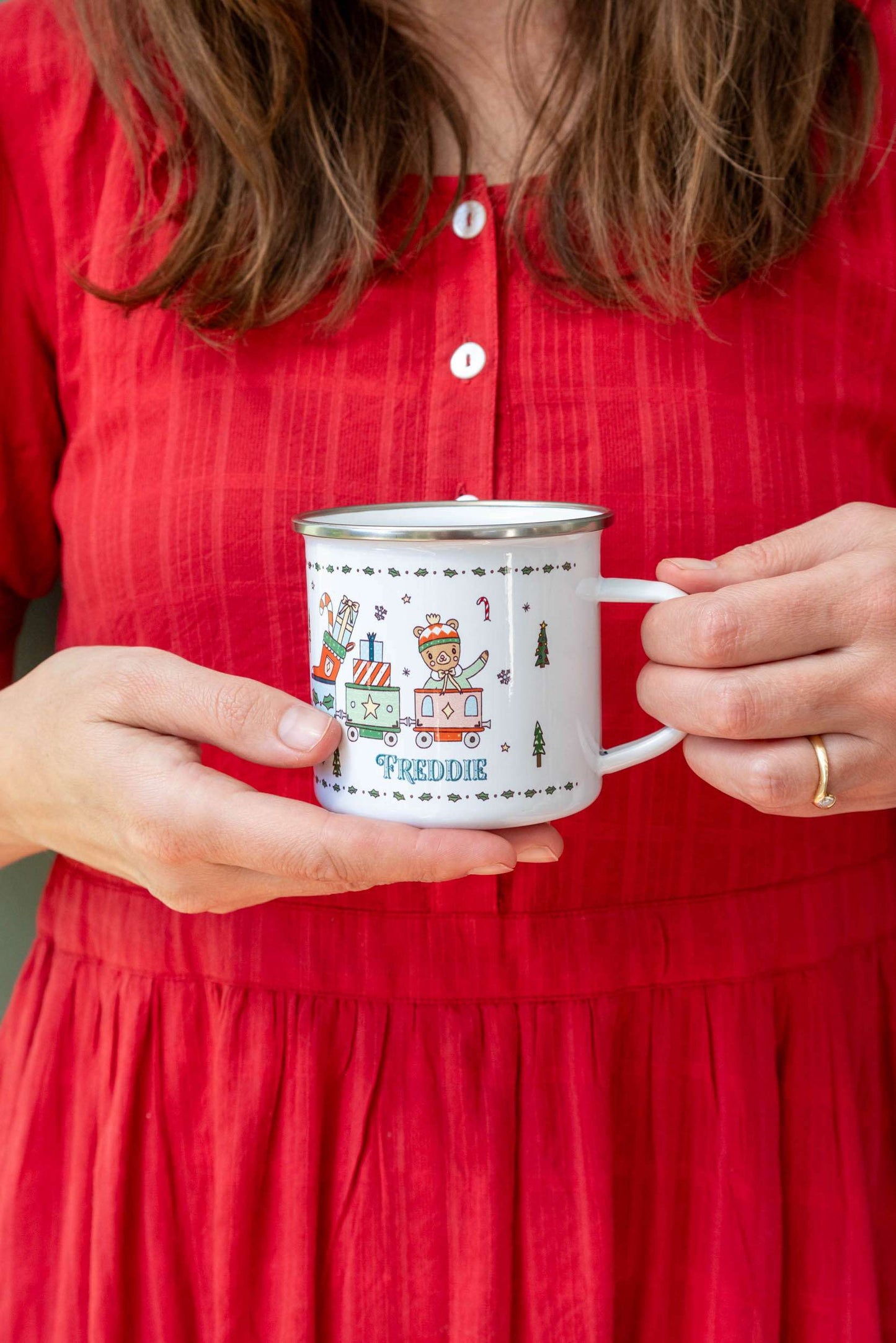 Personalised Christmas Enamel Mug - Festive Block Font