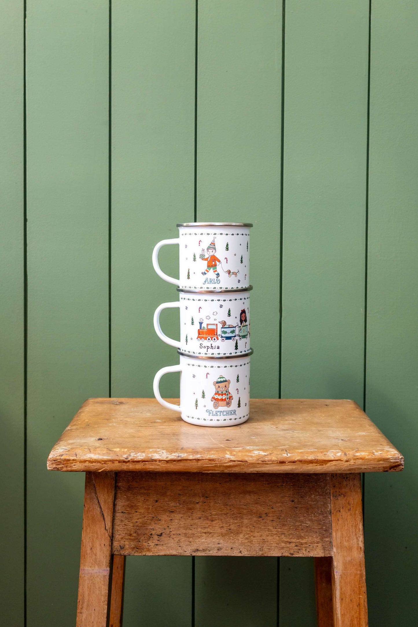 Personalised Christmas Enamel Mug - Festive Block Font