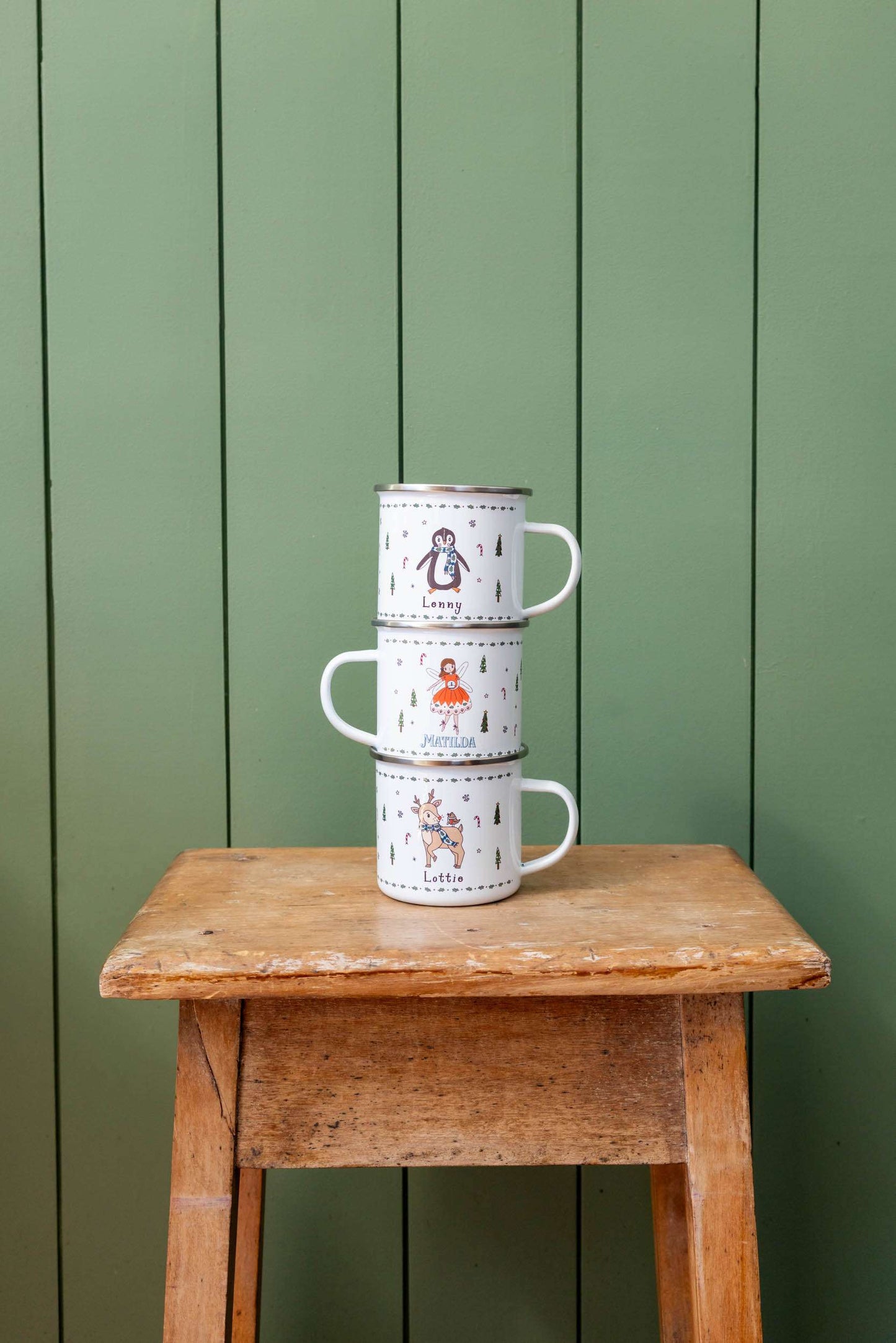 Personalised Christmas Enamel Mug - Festive Block Font