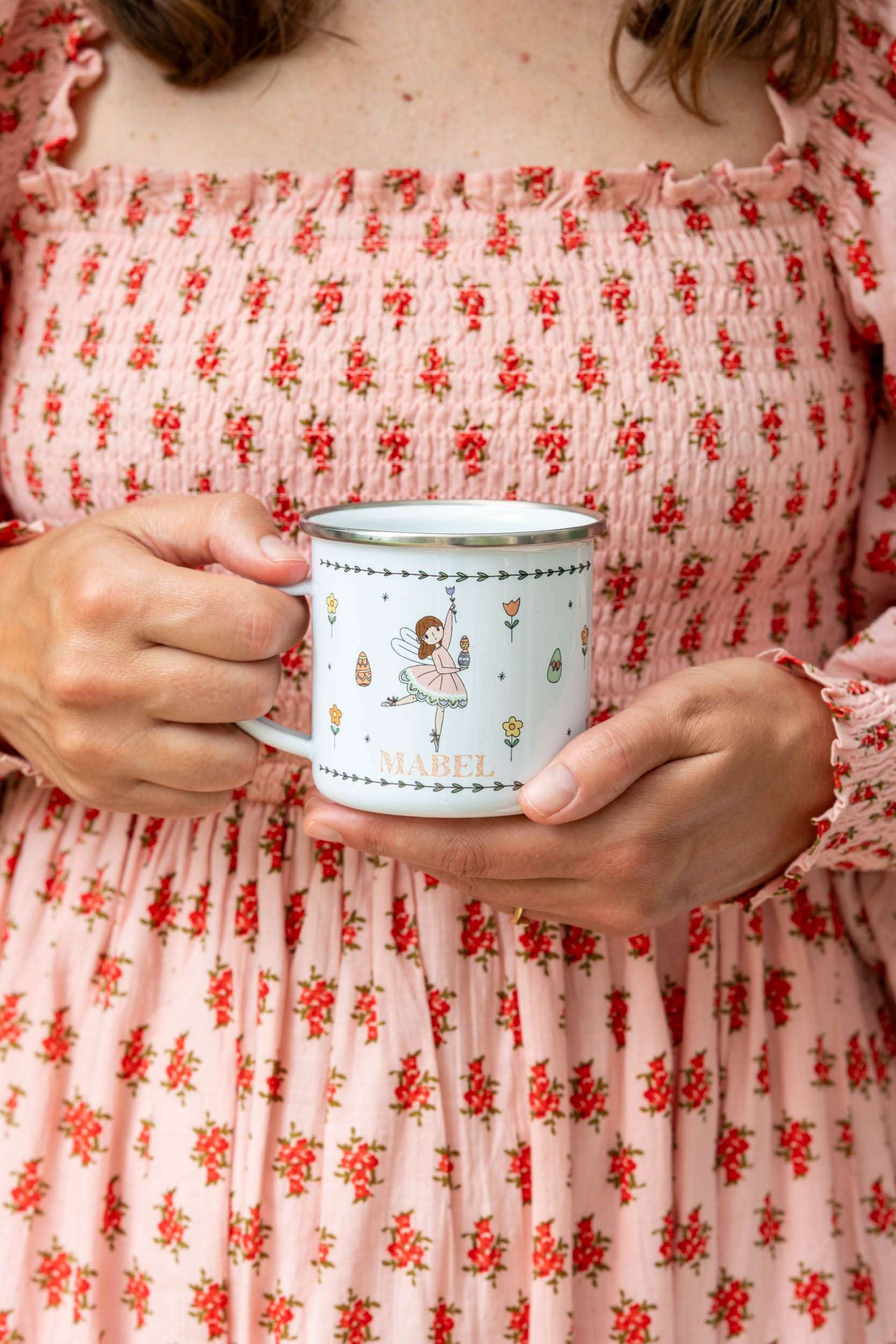 Personalised Easter Enamel Mug - Floral Block Font