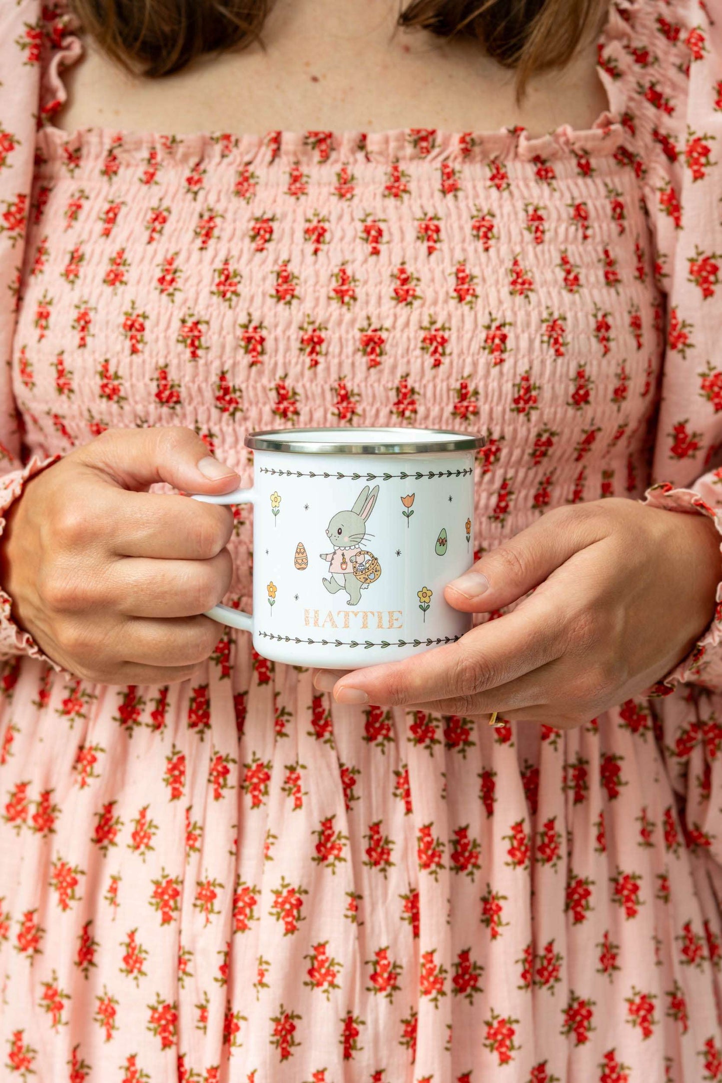 Personalised Easter Enamel Mug - Floral Block Font