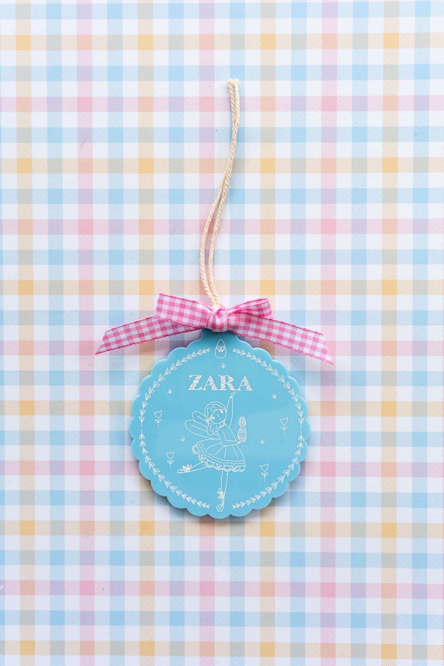 Gingham Bow Scalloped Basket Tag
