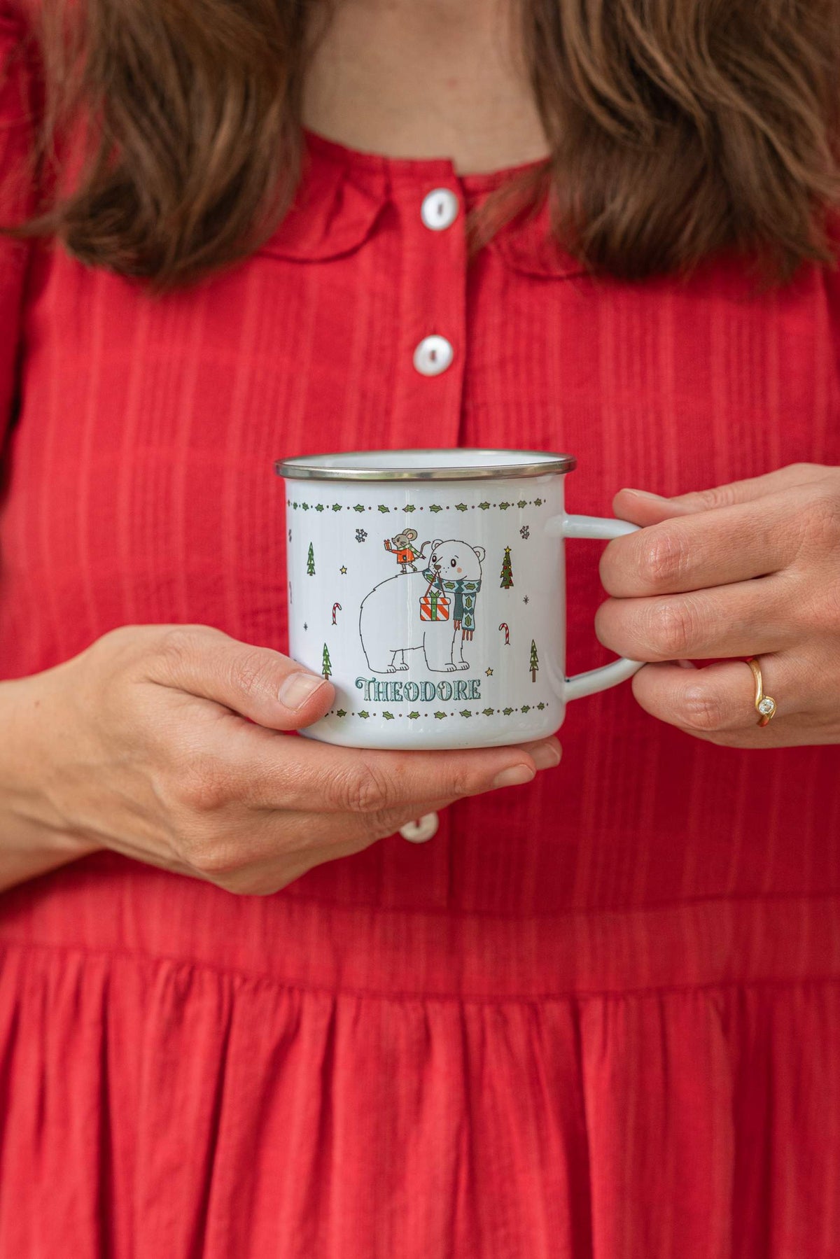 Personalised Christmas Enamel Mug - Festive Block Font
