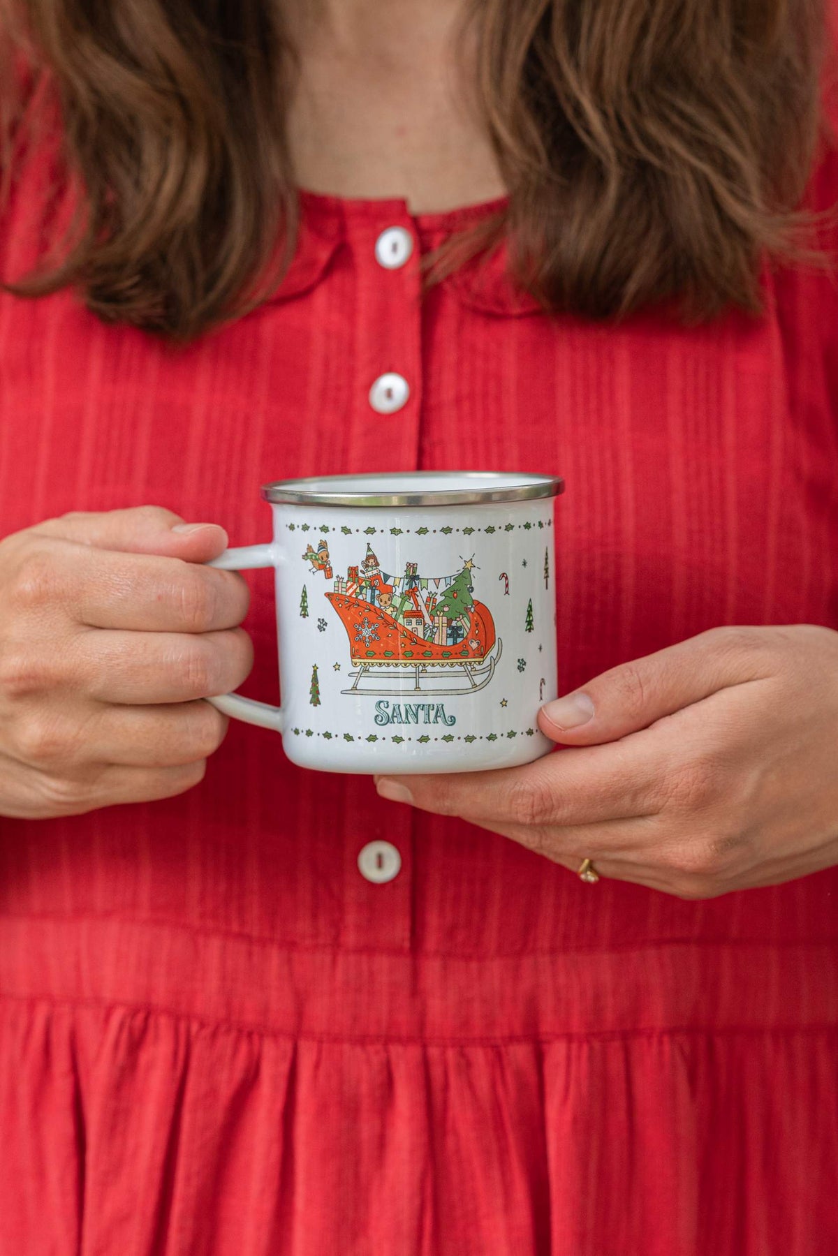 Personalised Christmas Enamel Mug - Festive Block Font