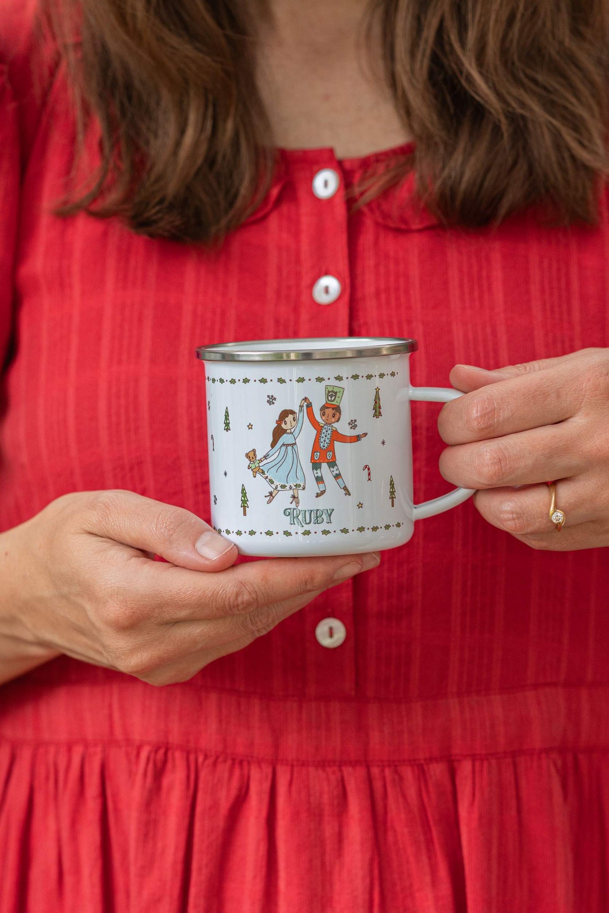 Personalised Christmas Enamel Mug - Festive Block Font