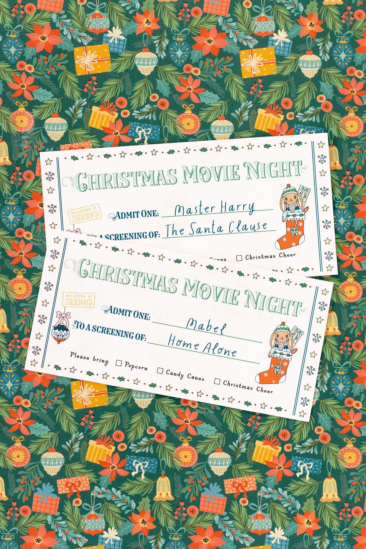 Christmas Movie Night Custom Tickets