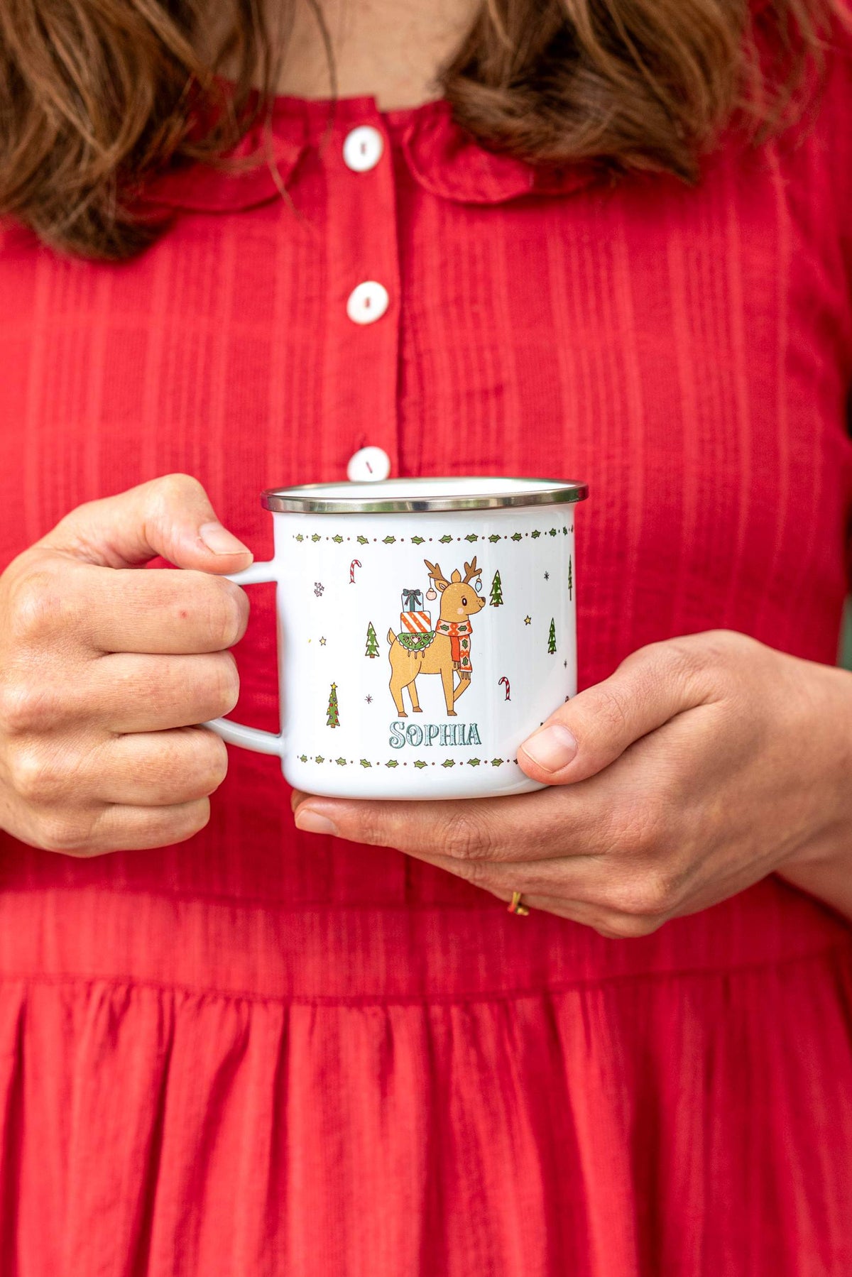 Personalised Christmas Enamel Mug - Festive Block Font