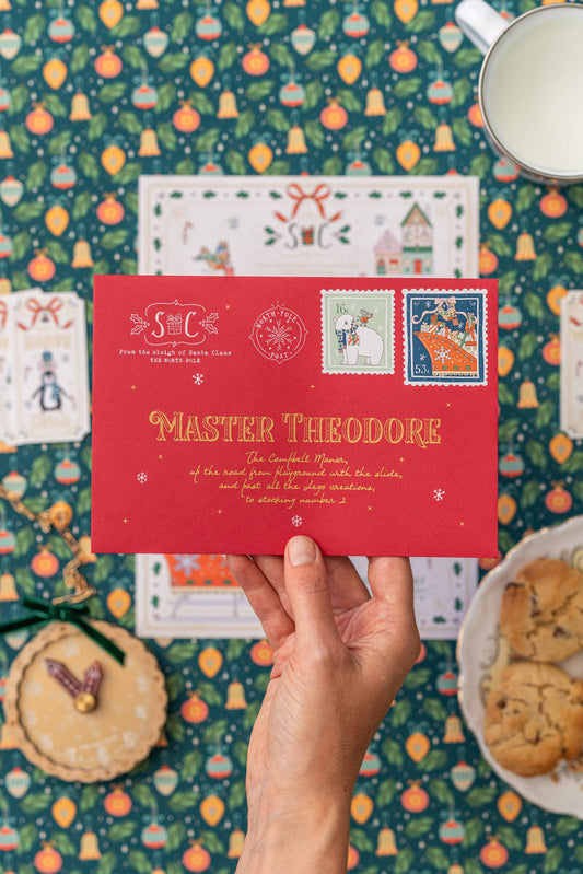 The Glittering Illustrated Christmas Morning Santa Letter with Red Envelope