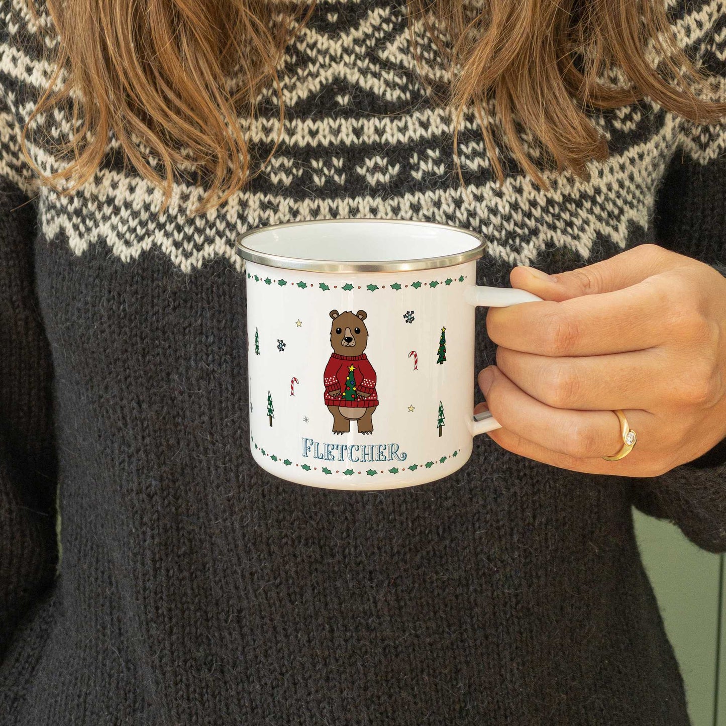 Personalised Christmas Enamel Mug - Festive Block Font