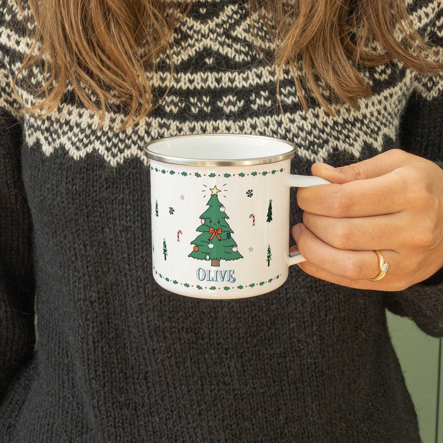 Personalised Christmas Enamel Mug - Festive Block Font